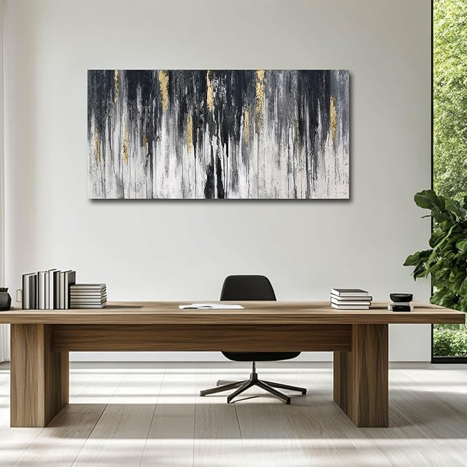 Black and Gold Wall Decor Abstract Art Modern Wall Art for Living Room 24"x 48" Framed Canvas Pictures for Bedroom Hallway Decor Ready to Hang
