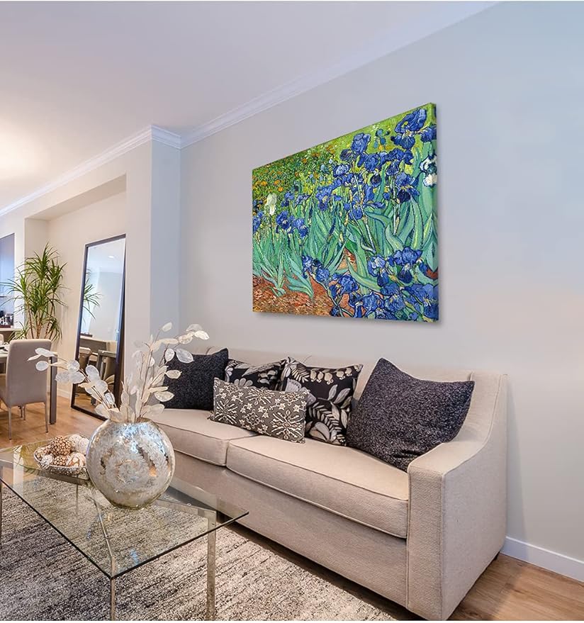 DECORARTS - Irises in the Garden, Vincent Van Gogh Art Reproduction. Giclee Print on Canvas. Wall Art for Home. 40x32