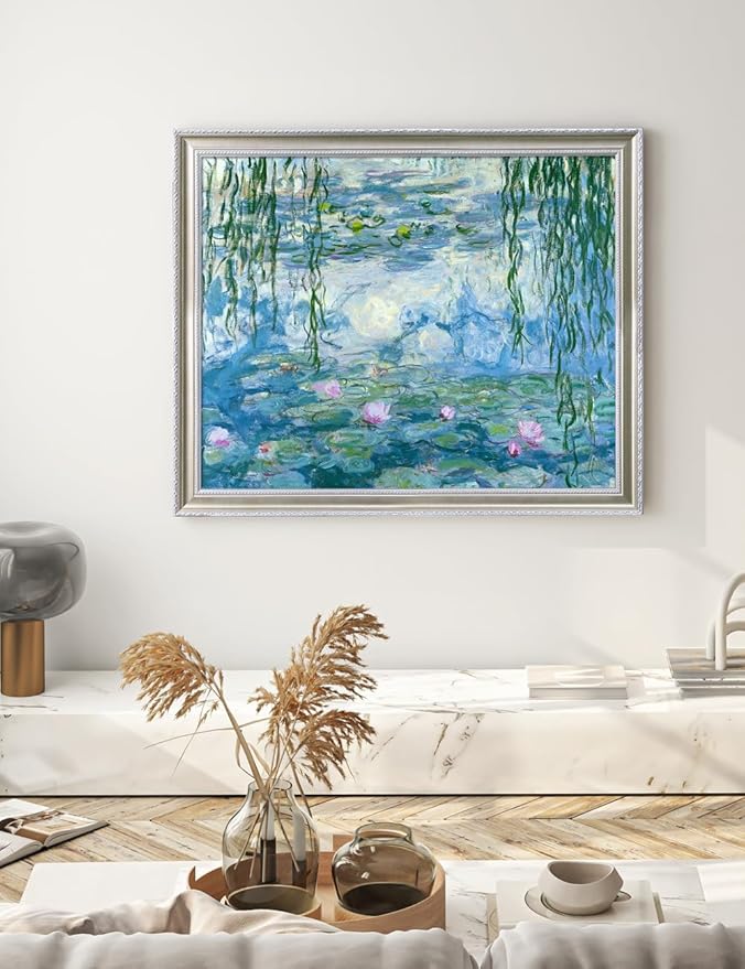 DECORARTS - Claude Monet Water Lilies 1916-1919, Large Framed Wall Art, Canvas Size 35x28, Outer Dimensions Larger With Customizable Solid Wood Frames, Giclee Canvas Print, Made in USA