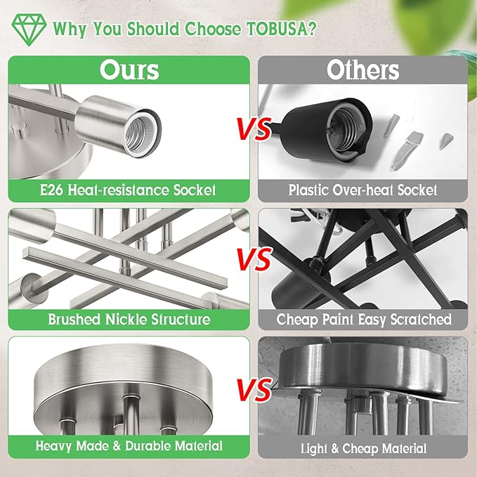 Brushed Nickle Semi Flush Mount Ceiling Lights, 4-Light Modern Industrial Sputnik Chandelier Light Fixture, Silver Flush Mount Light for Kitchen Bedroom Living Room Dining Room Closet, E26 Bulb Socket