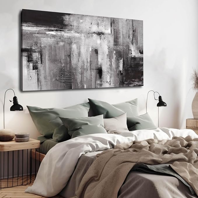 XIANSHOU Abstract Canvas Painting Modern Home Decor Black Art Picture Ready to Hang for Living Room Bedroom Office Wall Decor 20x40 Inch