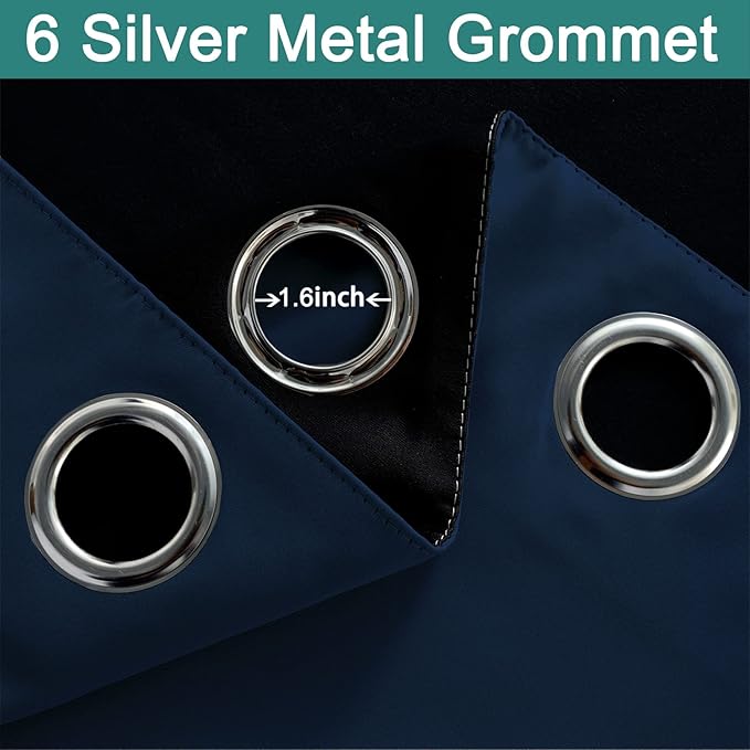 Yakamok 84 Inch Length 100% Blackout Window Curtain Panels, Full Light Blocking Drapes with Black Liner Thermal Insulated Drapes for Bedroom (42Wx84L,Navy Blue, 2 Panels)