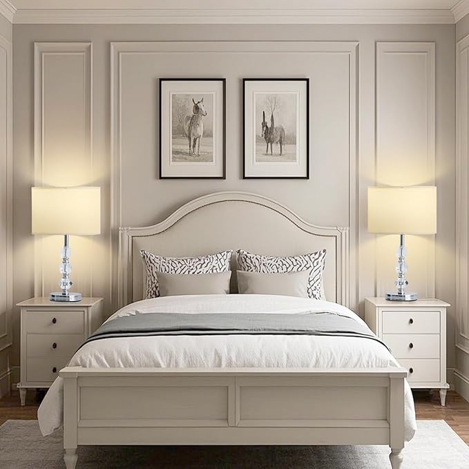 Crystal Table Lamps Set of 2, 3-Color Dimmable Modern Bedside Lamp for Livingroom/Bedroom/Entryway and Other Rooms, Led Bulb Included