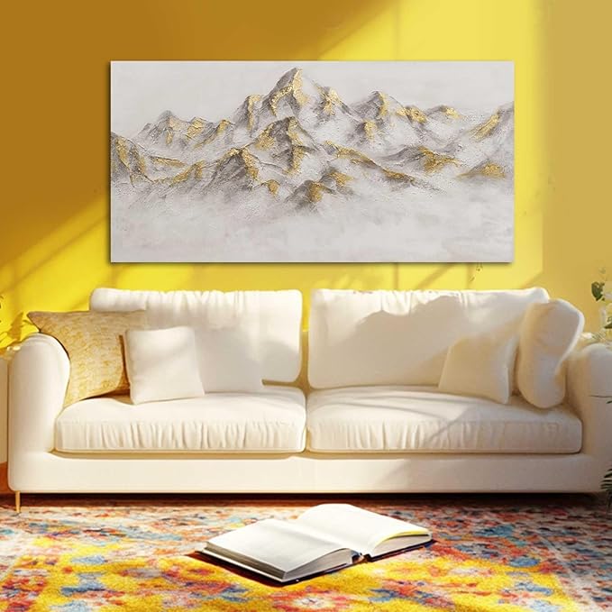 SDYA Mountain Wall Paintings Textured Hanging Art Grey Canvas Poster 24"x48" Pictures for Office Wall Art for Dining Room Area