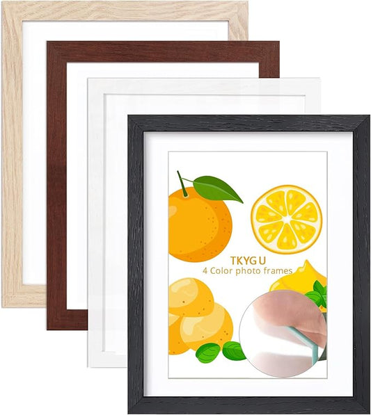 8 × 10 wood grain picture frame HD glass 4 color picture frames a set of 4, display pictures 5 × 7 cushion or 8 × 10 modern style wood grain composite picture frame, the best gift for friends and relatives