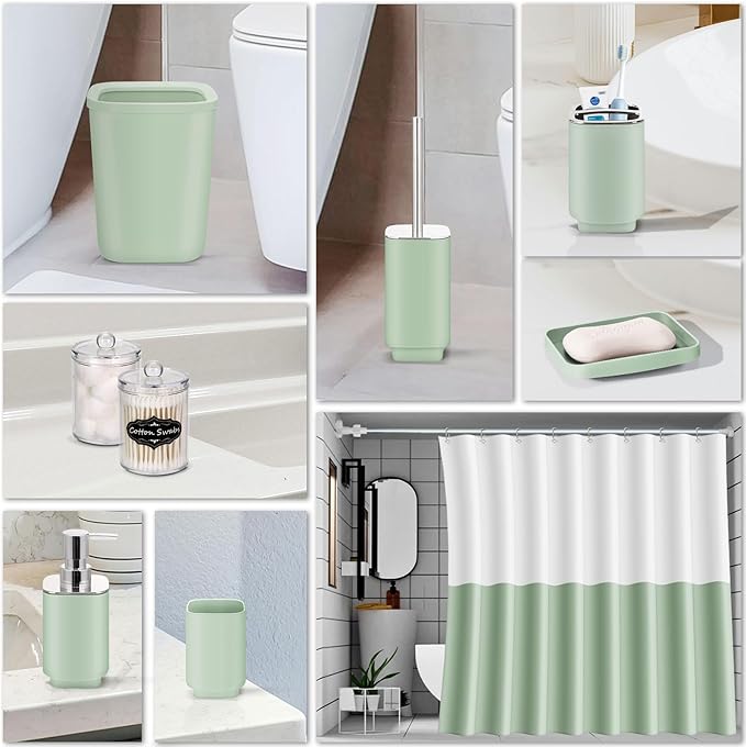 IMAVO Bathroom Accessories Set,Green Bathroom Set,9 Pieces Bathroom Accessory Set,Qtip Holders,Trash Can for Bathroom Décor and Home Gifts