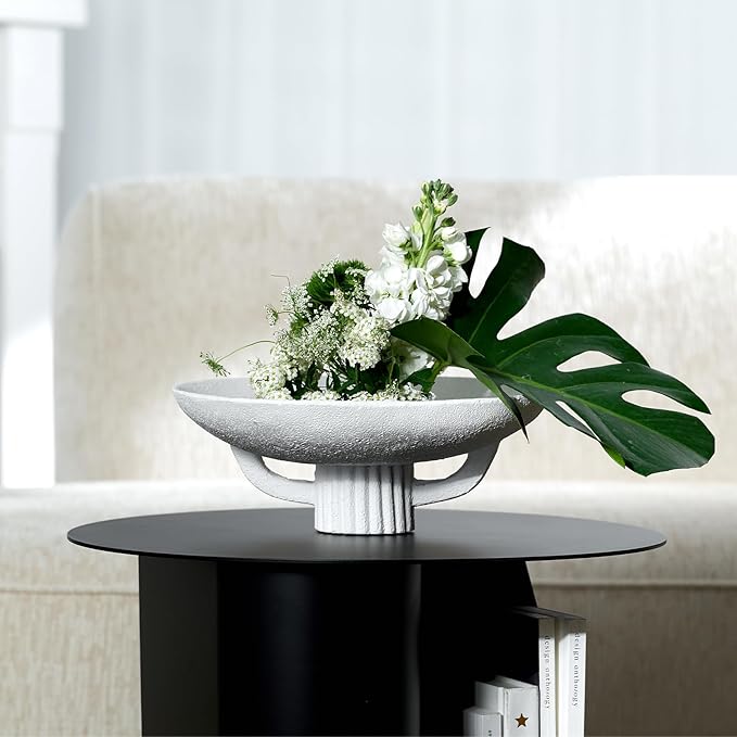 White Resin Decorative Bowl for Boho Modern Home Decor, 11.2" Large Elegant Pedestal Kitchen Fruit Bowl/Key Holder/Potpourri for Entryway Table, Coffee Table, Dining Room,Table Centerpiece Bowl