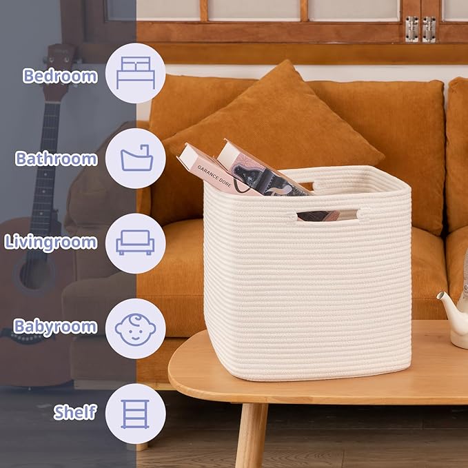 OIAHOMY Storage Cubes, 13 Inch Cube Storage Organizer, Collapsible Storage Bins, Baskets for Organizing, Storage Bins for Shelves-White, 3-PACK