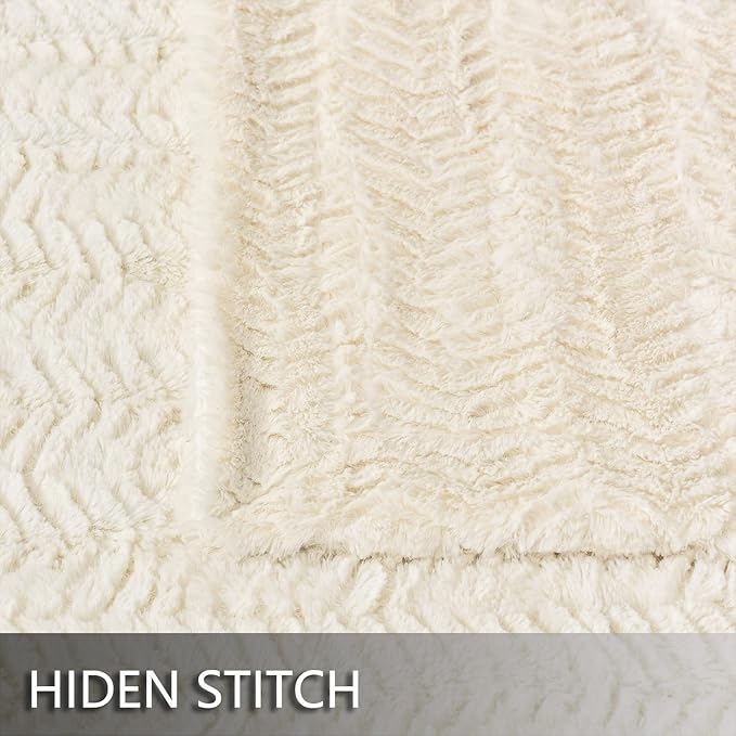 YUSOKI Luxury Faux Fur Throw Blanket(Without Pillows) 2 Layers,3lb,All Ages,Home Decoration, (Ivory,50" x 63")