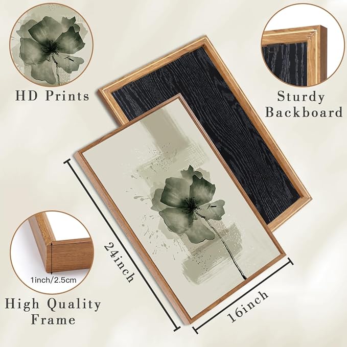 ANHUIB Black Neutral Floral Wall Art 16x24 Inch Abstract Flower Wall Decor Waterolor Painting Set of 3 for Living Room Bedroom Bathroom