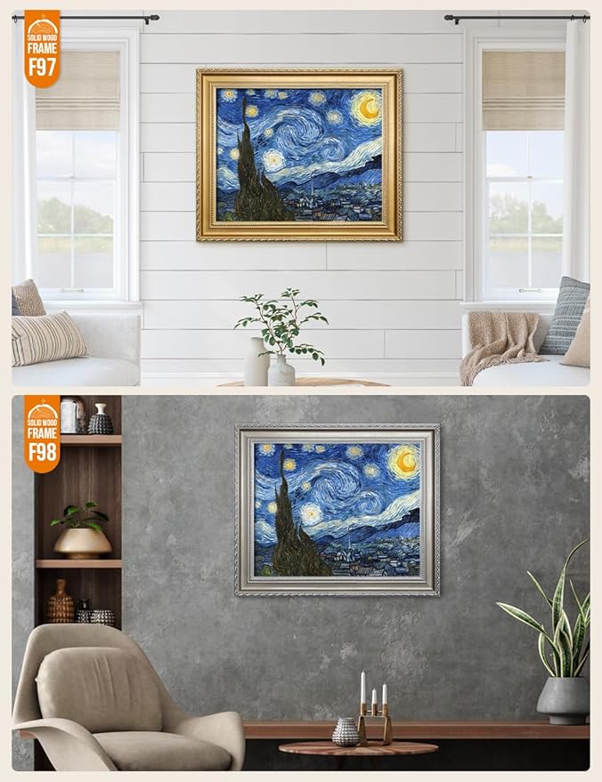 DECORARTS - Starry Night - Vincent Van Gogh Giclee Prints w/Antique Brown Frame for Wall Decor. Picture Size: 20x16, Total Size w/Frame: 23x19