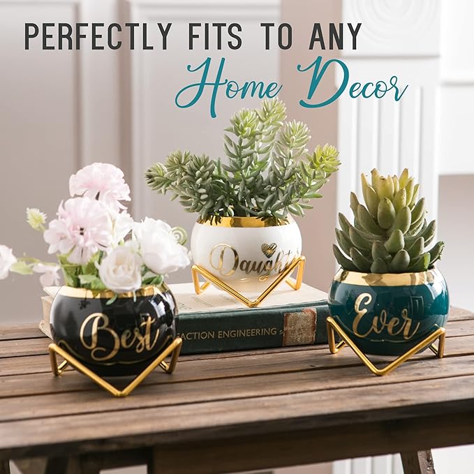 Daughter Gifts from Mom, Birthday Gift for Daughter, Mother Daughter Gifts, Happy Birthday Daughter, Best Daughter Ever Gift, Daughter In Law Gifts, Birthday Gifts for Daughter Adult, 3 Succulent Pots