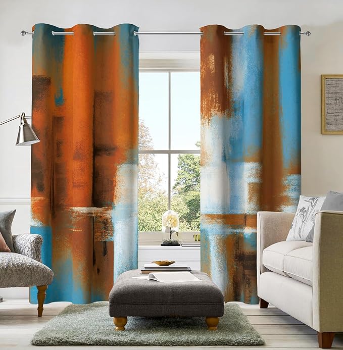 Asuexpect Rust Curtains 2 Panels Abstract Curtain Room Darkening Grommet Window Treatments Modern Decorative for Bedroom Living Room, 42x84 Inches