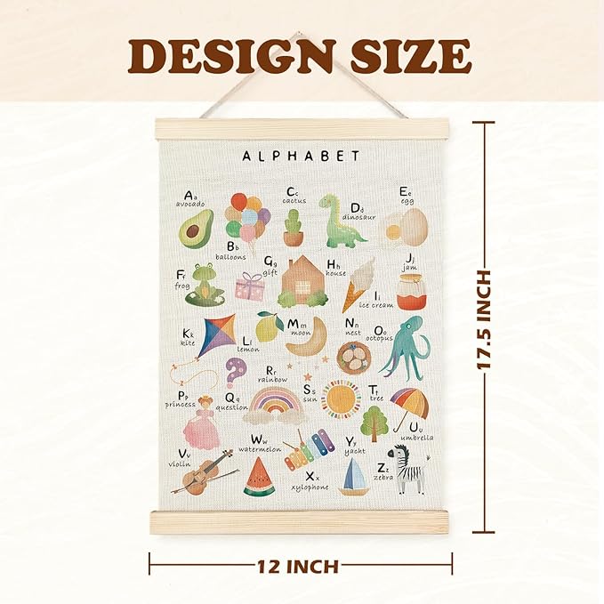 Supwhd Alphabet ABC Wall Decor, ABC Alphabet Posters for Toddler Kids Nursery Classroom Playroom, Wall Art Framed 12x16