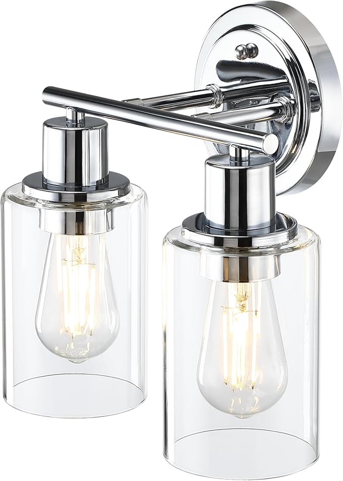2-Light Chrome Bathroom Vanity Light Fixture Over Mirror,Chrome Vanity Lights for Bathrooms,2 Bulb Bathroom Wall Light Over Sink