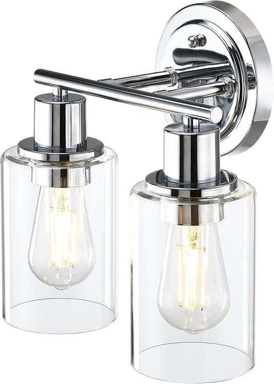 2-Light Chrome Bathroom Vanity Light Fixture Over Mirror,Chrome Vanity Lights for Bathrooms,2 Bulb Bathroom Wall Light Over Sink