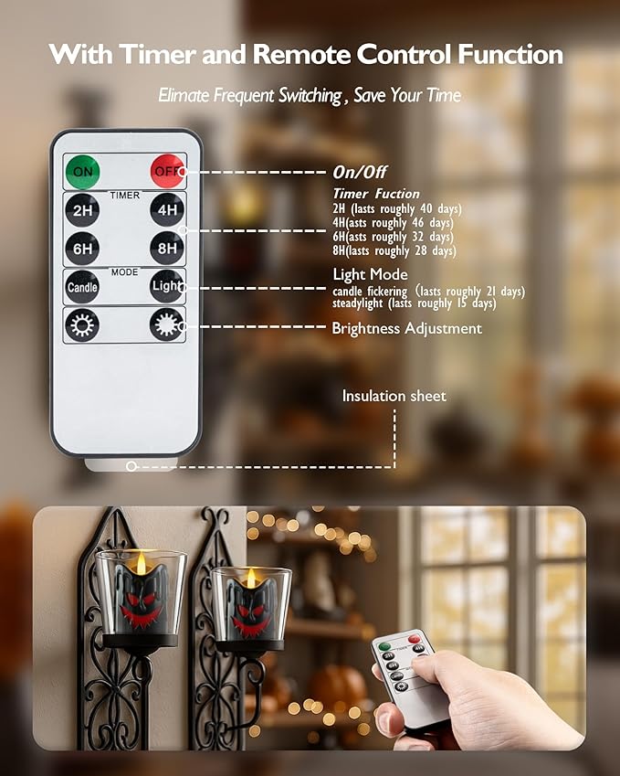 Homemory Black Remote Control Flameless Candles, 400+Hour Real Wax Battery Operated LED Votive Candles, for Halloween Decorations, Theme Party, Wedding Table Decor, Holiday Decor