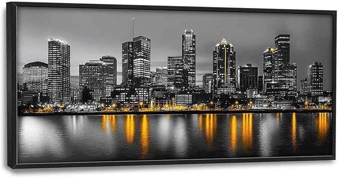 Olivine Nashville Large Wall Art, Black and White Pictures Wall Decor, Cityscape Painting, Tennessee Canvas Prints, Framed Artwork for Dining Room Living Room Bedroom Bathroom Office Home 60"x30"