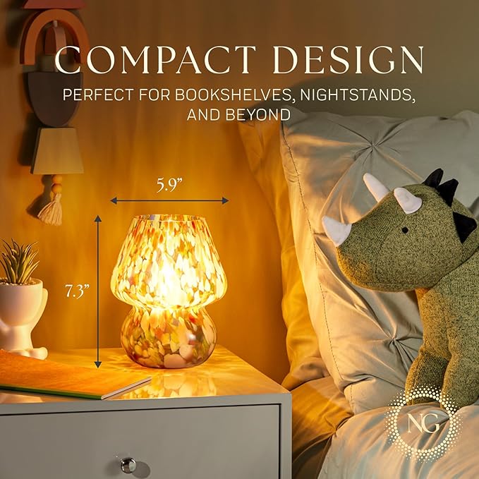 Next Glow Mushroom Lamp – Modern Dimmable LED Night Light for Bedrooms, Kids Rooms, Bedside Nightstands, Living Room Table and Kitchen Decor – Desk Light, E26 Socket w 120V Bulb, 5.9 x 7.3 (Colorful)