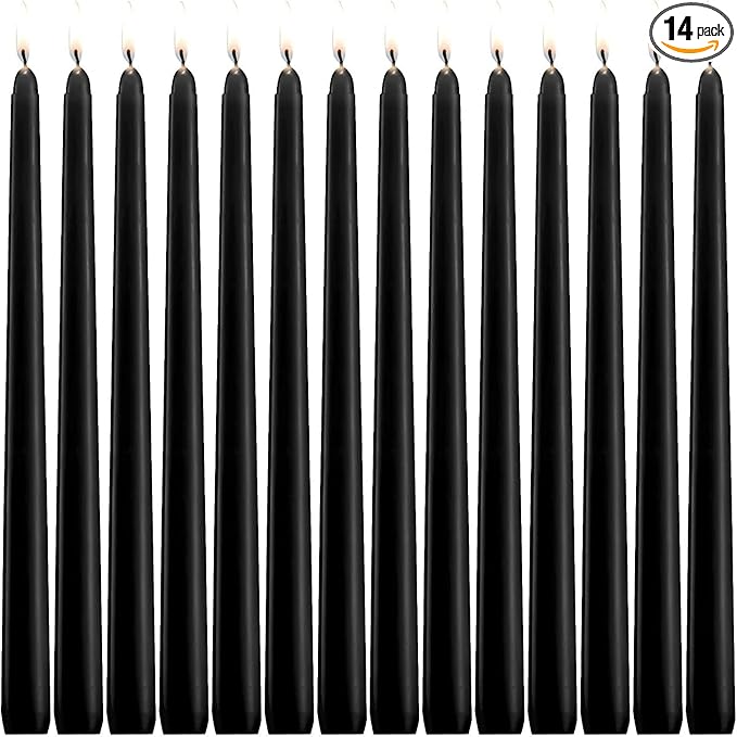 14 Unscented Black Taper Candle,10 inch Tall and 3/4 inch Thick,7.5 hrs Clean Burning,Dripless Candles for Weddings, Prayers, Festivals, Churches