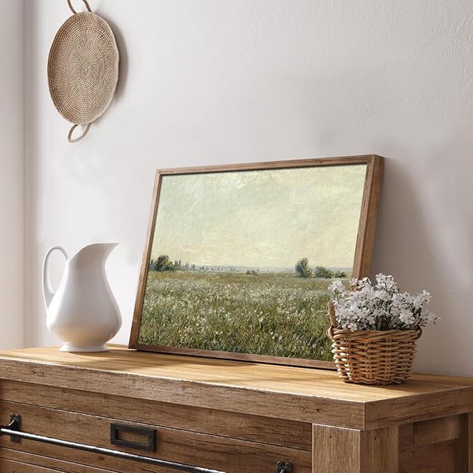 uniro Vintage Landscape Wall Art Prints, Bedroom Living Room Wall Painting Canvas Prints Soft Green Landscape Oil Painting, Rustic Spring Wall Decor, Vintage Art Pictures for Bathroom Office Gallery Farmhouse Wall Decor( 8" x 10"-UNFRAMED)