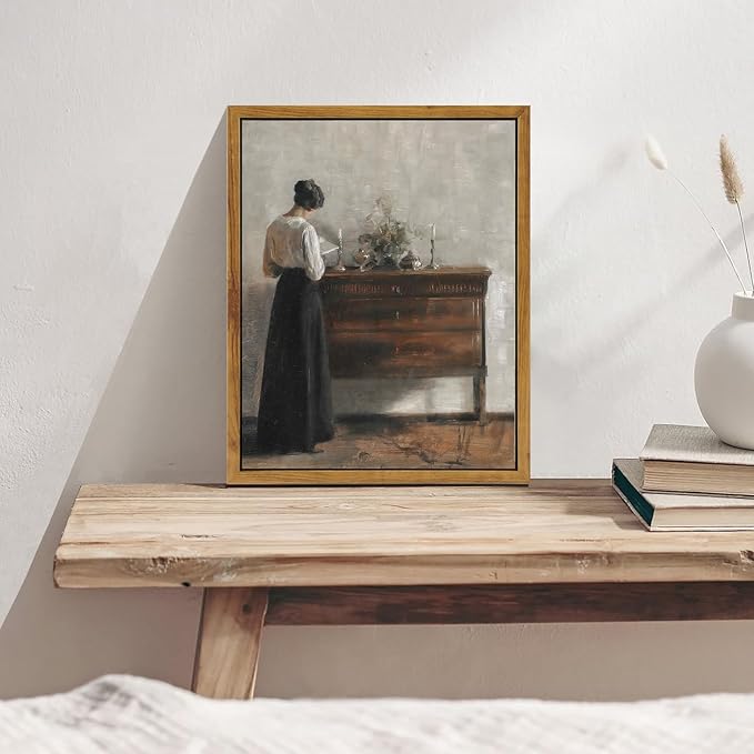 KBKBART Vintage Wall Decor Art Print, Framed Canvas Wall Art Mid-Century Lady Classical Women Painting Picture, Vintage European Portrait Painting for Bedroom Bathroom Decor Wall Art(9"x11")