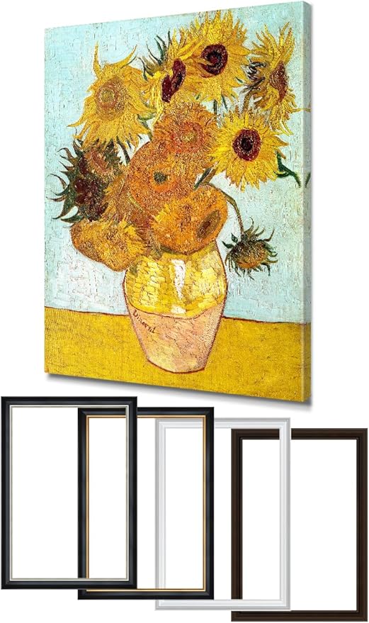 DECORARTS - Twelve Sunflowers by Vincent Van Gogh, Large Giclee Canvas Print with Solid Wood Frame, Oversized Wall Art Decor