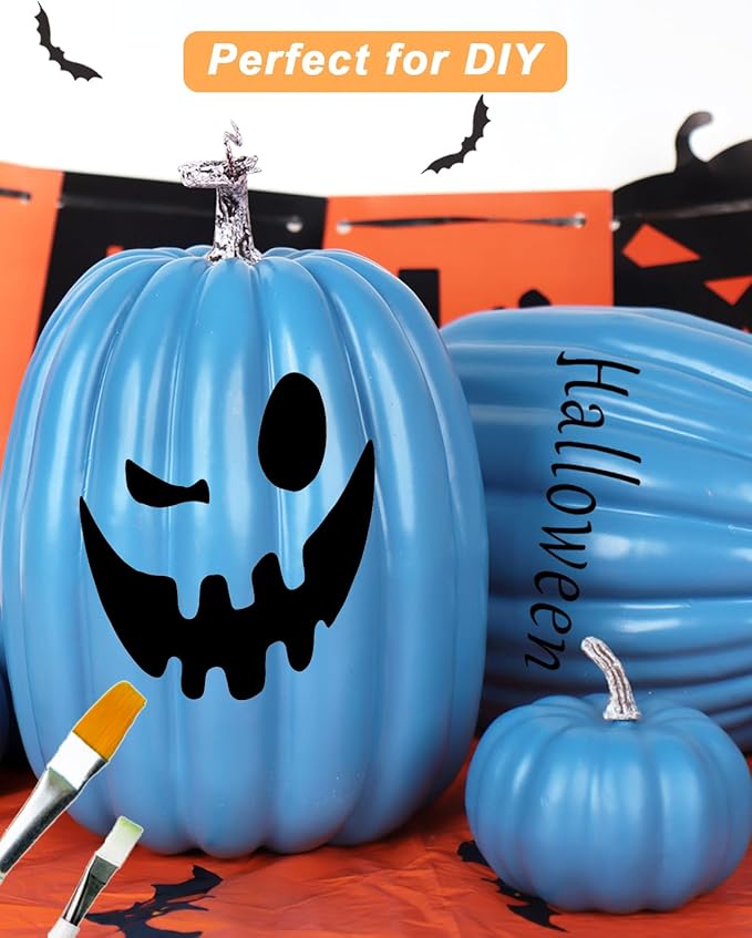 vensovo 2PCS 8 Inch Blue Plastic Pumpkins for Decorating – Large Artificial Foam Pumpkins for Fall Decor, Halloween, Thanksgiving, Paintable for DIY Crafts & Centerpieces