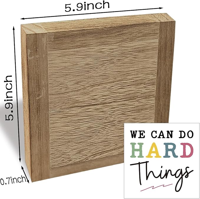 We Can Do Hard Things Sign, Inspirational Deocr, Wood Box Decor Desktop, Motivational Gift For Man Women, Sarcastic Positive Affirmations Decor, Farmhouse Home Office Decoration