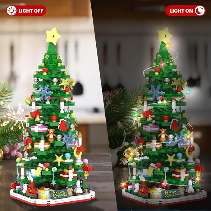 Advent Calendar 2025 Adult Teen Boy Girls Kids Christmas Tree Building Set Toys with Led light, Holiday 24 Days Christmas Countdown Calendars Xmas Tree, Fun Cute Gifts (1083 PCS)
