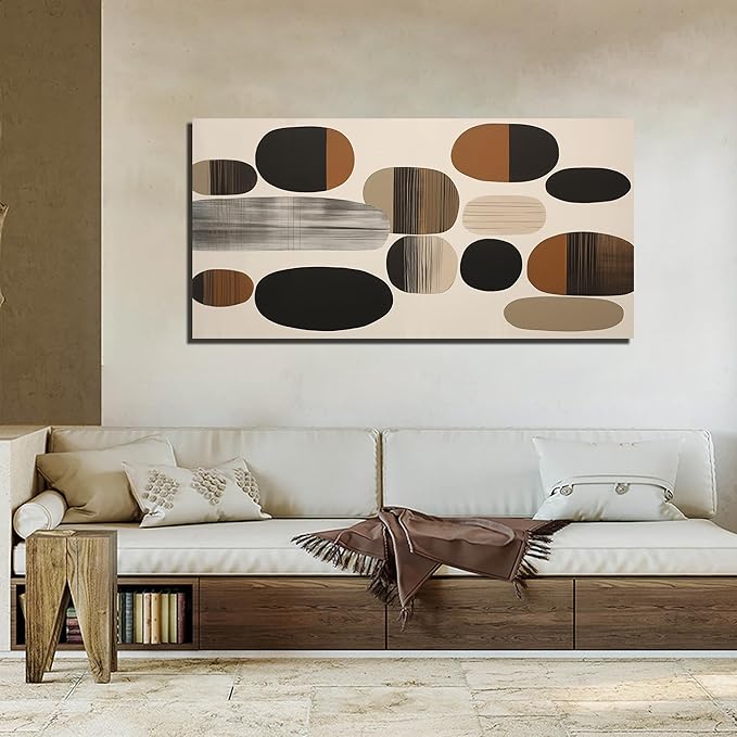 Prepeyssee Large Brown Abstract Wall Art for Living Room Geometry Black Boho Artwork for Bedroom Office Kitchen Modern Canvas Prints 24"x48"
