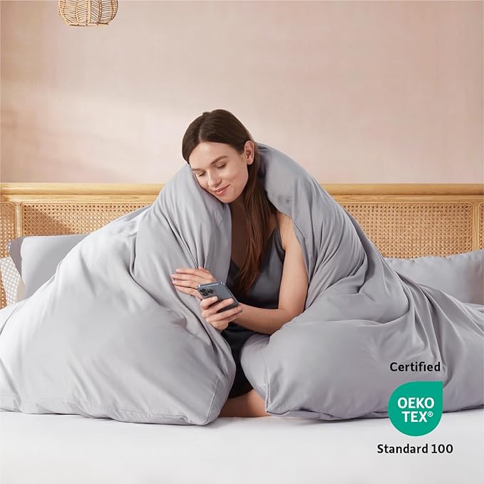 Nestl Grey Lavender California King Duvet Cover Sets - Soft Double Brushed Cal King Duvet Cover, 3 Piece, with Button Closure, 1 Duvet Cover 104x98 inches and 2 Pillow Shams