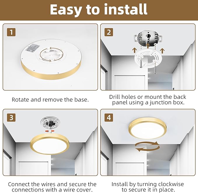 Hlite 4pack 9 Inch Flush Mount LED Ceiling Light Fixture,18W 1800LM Super Slim Light Fixtures Ceiling Mount 3000K/4000K/5000K 3CCT Selectable,Light Fixtures for Kitchen,Bedroom (Gold)