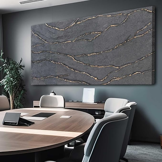 XIANSHOU Canvas Wall Art Hand Painted Large Gold and Grey Abstract Painting Textured Wall Decor 29"x58" Home Artwork Decoration for Living Room Office Bedroom Dining Room