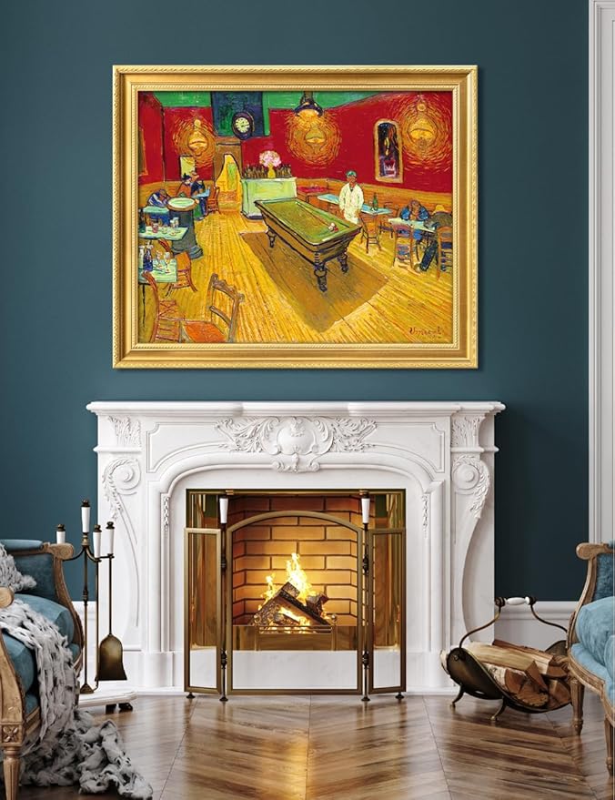 DECORARTS - Vincent van Gogh's The Night Cafe in Arles, Museum-Quality Giclee Canvas Print in Gold Solid Wood Frame, 34.75 x 28.75 in, Ready to Hang, Made in USA