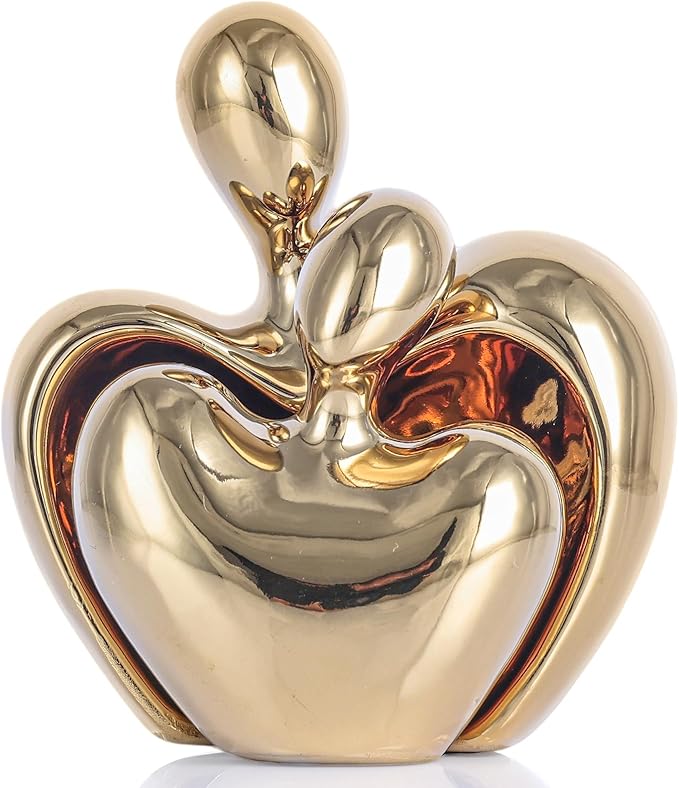 DOVDOV Gold mini Ceramic Couple Sculpture, Romantic Love Decorative Statue, Couple, Gold Home Decor Accents, Suitable for Dresser, Bookshelf, Office, Coffee Table Desktop Decoration.