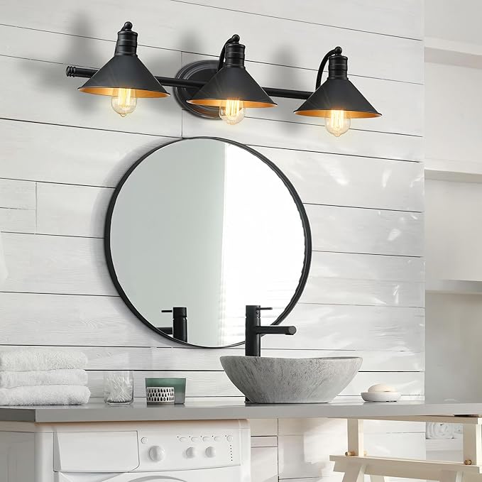 3 Light Bathroom Vanity Light Over Mirror - Farmhouse Wall Light for Bathroom Vanity Powder Room, Rustic Gooseneck Barn Style 3 Bulb Wall Sconce Over Kitchen Sink