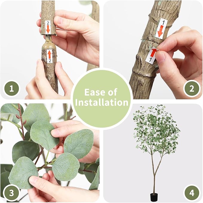 Faux Eucalyptus Tree 7ft(84in) Artificial Potted Tree for Indoor Decor Large Realistic Potted with Silk Leaves and Natural Wood Trunk for Home Living Room,Office Foyer,Porch Decor.