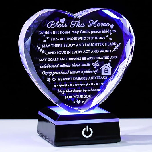 House Warming Gifts New Home Crystal Heart Keepsake with LED Base Housewarming Gifts for Women Men House Warming Gifts Couple Presents Home Blessing Warm Gift New Apartment