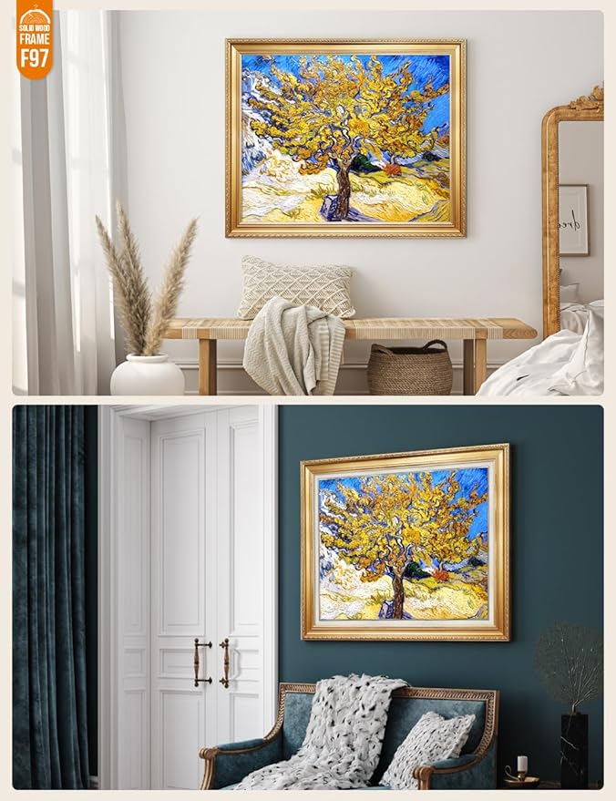 DECORARTS - The Mulberry Tree, Vincent Van Gogh Art Reproduction. Acid Free Cotton Canvas Giclee Print w/Bronze Frame&Mat for Wall Decor.