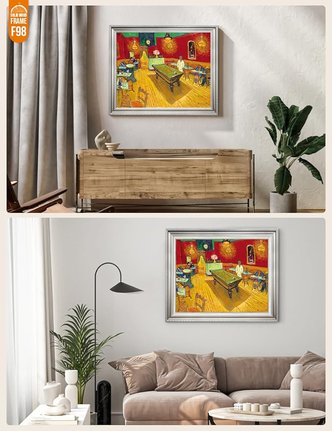 DECORARTS - The Night Cafe in the Place Lamartine in Arles, Vincent Van Gogh Art Reproduction. Acid Free Cotton Canvas Giclee Print w/Bronze Frame&Mat for Wall Decor.