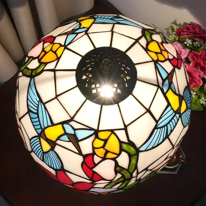Tiffany Style Stained Glass Table Lamp 12-Inch Blue Hummingbird Reading Bedside Lamp Suitable for Study Living Room Bedroom Coffee Shop Retro Table Lamp Home Decoration Art