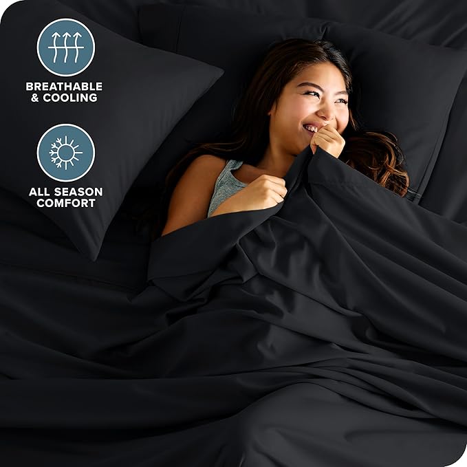 Bare Home Full XL Sheet Set - Luxury 1800 Ultra-Soft Microfiber Full Extra Long Bed Sheets - Double Brushed - Deep Pockets - Easy Fit - 4 Piece Set - Bedding Sheets & Pillowcases (Full XL, Black)