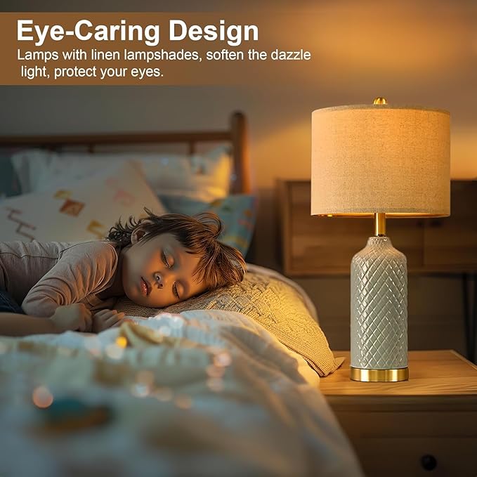 24.25" Table Lamps Modern Ceramic Blue Lamps for Living Room Farmhouse Bedside Lamps Boho Lamps for Night Stands Costal Bedroom Lamps Side Table Lamps End Table Lamps