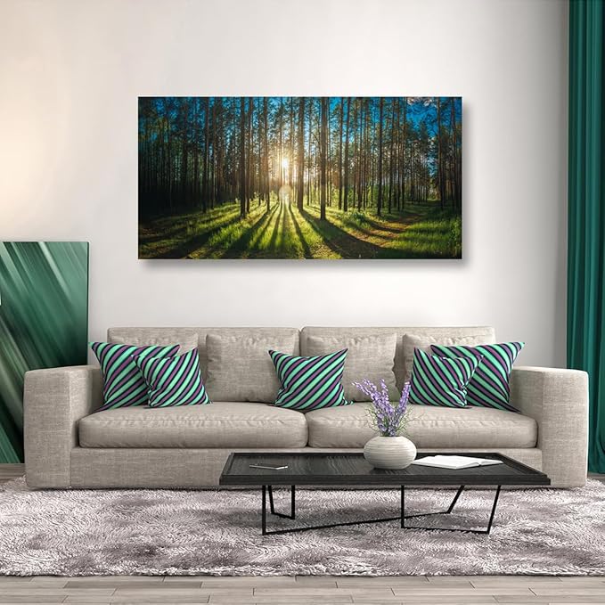 Sunrise Forest Pictures Canvas Wall Art for Living room Office Bedroom Wall Decor,Forest Wall Art Print Paintings Modern Green Nature Landscape Artwork Waterproof Ready to Hang-28x57 inch