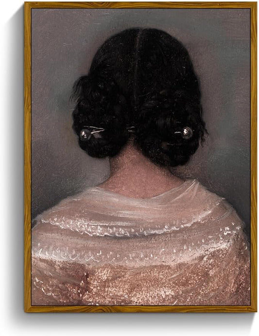 crmotu Vintage Framed Wall Art, Woman Back Portrait Canvas Painting, Elegant Lady Retro Artwork Prints, Classical Aesthetic Pictures Wall Decor Living Room Bedroom Bathroom Home Office 20x30in