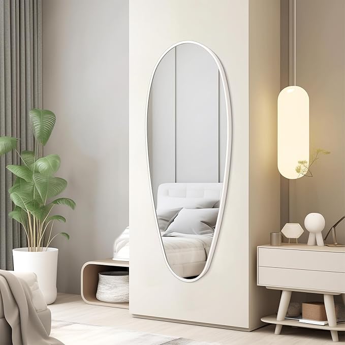 JJUUYOU Mirrors for Wall Metal Framed Decorative Irregular Large Mirrors 39" X 18" Asymmetrical for Bathroom Bedroom Living Room Dressing Room Entryway White