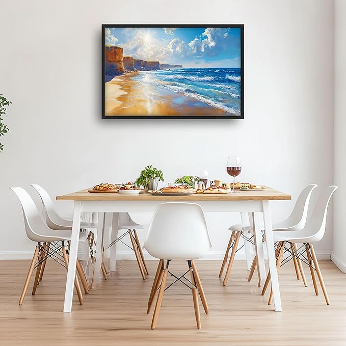 Coastal Beach Large Wall Art for Living Room, Ocean Sun Oversized Wall Decor Pictures, Seaside Framed Canvas Print Painting, Modern Artwork for Bedroom Office Home Decor 36"x24"
