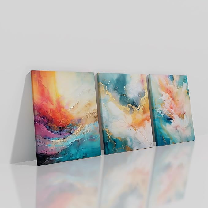 Abstract Canvas Wall Art Colorful Picture Painting Wooden Framed Rendering Posters Prints Artwork for Modern Home Women Bedroom Bathroom Kitchen Hotel Ready to Hang [36''W x 16''H]