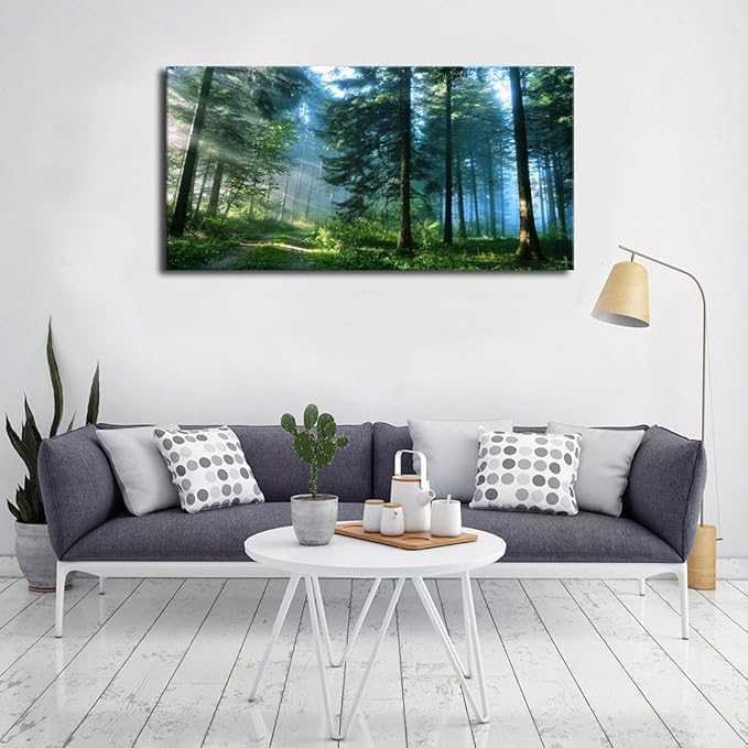 arteWOODS Green Forest Canvas Wall Art Living Room Wall Decor Large Nature Pictures Canvas Artwork Contemporary Wall Art Modern Landscape Pine Trees for Kitchen Office Home Decoration 29" x 58"